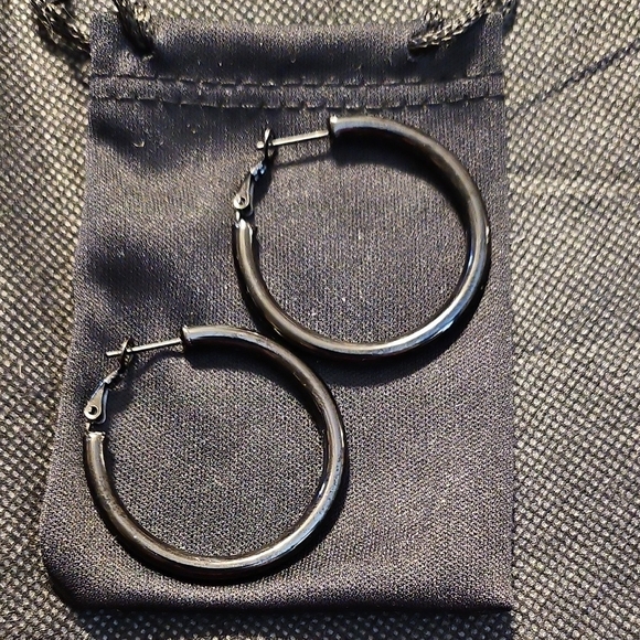Jewelry - Black Hoop Earrings with Lever-backs